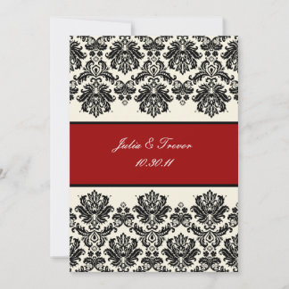 Invitación PixDezines Piqué, Damask / Negro + Blanco Crema