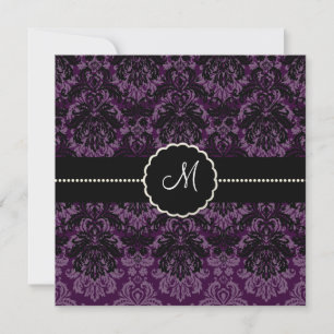 Invitación PixDezines Piqué, Damask / Terciopelo Negro+Violet