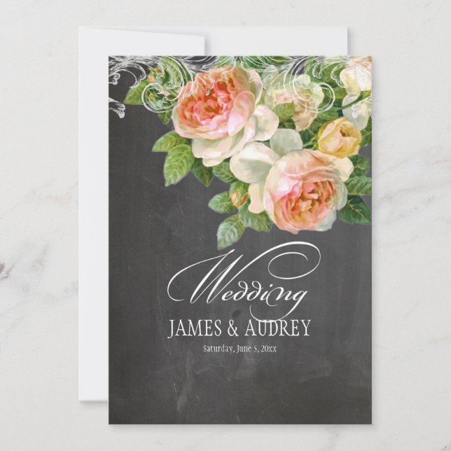 Invitación PixDezines pizarra/rococó/rosas vintage (Anverso)