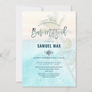 Invitación PixDezines playa de arena blanca Bar Mitzvah Invit