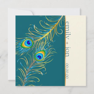 Invitación PixDezines pluma de pavo real/verde azulado