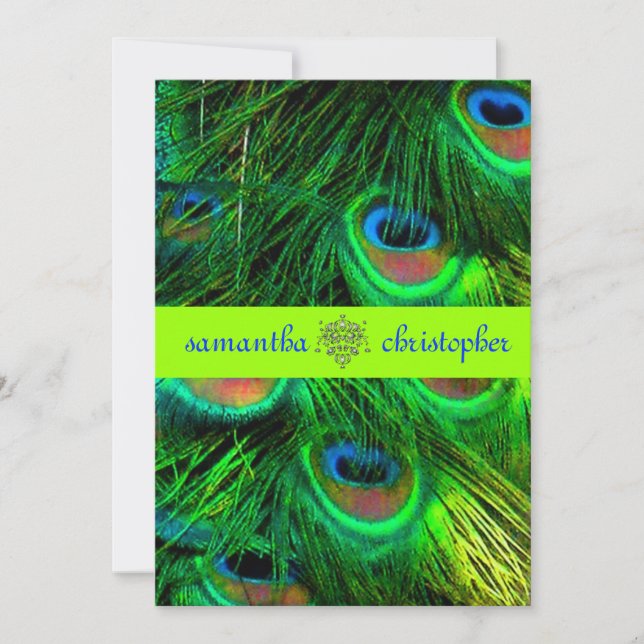 Invitación PixDezines Pluma de pavo real/verde psicodélico (Anverso)