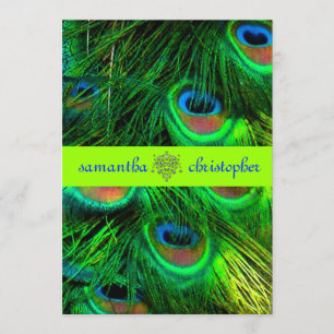 Invitación PixDezines Pluma de pavo real/verde psicodélico