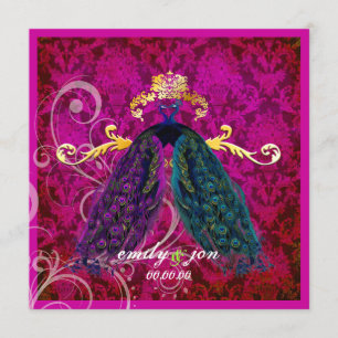 Invitación PixDezines pluma psicodélica de pavo real/rosa cal