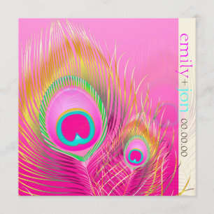Invitación PixDezines pluma psicodélica de pavo real/rosa cal