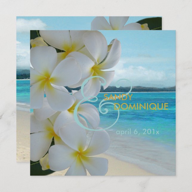 Invitación PixDezines PLUMERIA LEI/BEACH/TROPICAL/DIYfont (Anverso / Reverso)