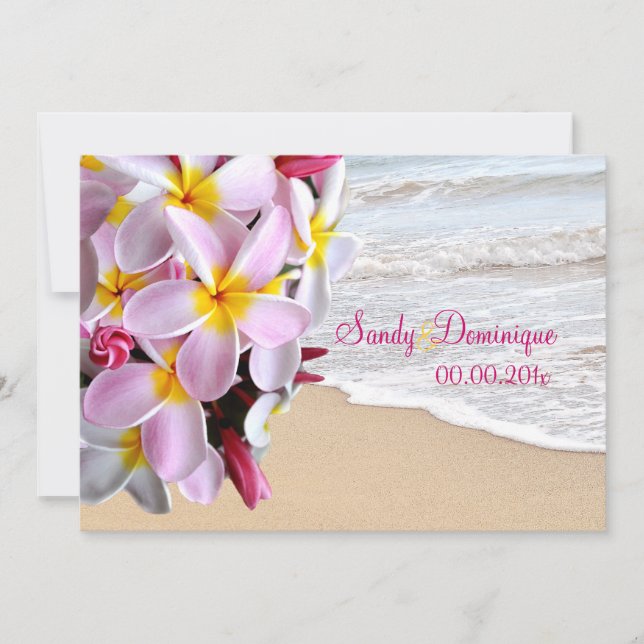 Invitación PixDezines plumeria rosa lei/playa (Anverso)