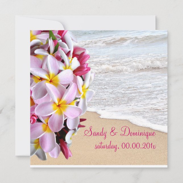 Invitación PixDezines plumeria rosa Lei/playa (Anverso)