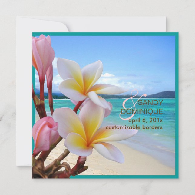 Invitación PixDezines Plumeria Rosa + Playa (Anverso)