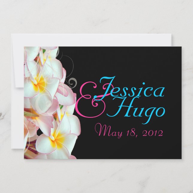 Invitación PixDezines Plumeria rosa/playa/boda tropical (Anverso)