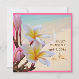 Invitación PixDezines Plumeria rosa + Playa + estrella de mar