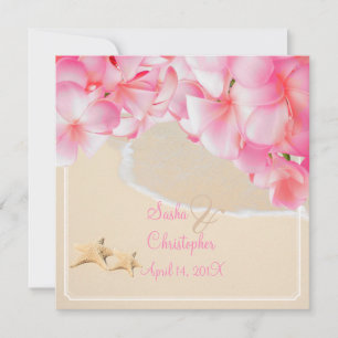 Invitación PixDezines plumeria rosa+playa+starfish
