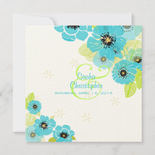 Invitación PixDezines Poppies Azules Retro / color de fondo d