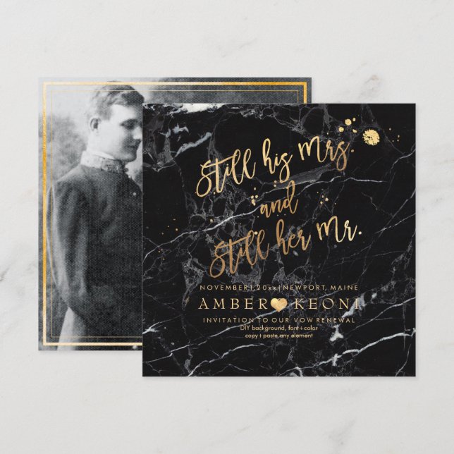 Invitación PixDezines promete renovación/Faux Gold/Black Marb (Anverso / Reverso)