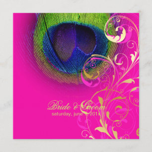 Invitación PixDezines psicodélico de pavo real/rosa caliente