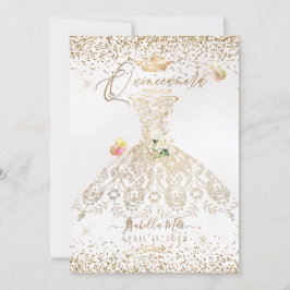 Invitación PixDezines Purpurina Quinceanera de oro blanco ves