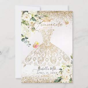 Invitación PixDezines Purpurina Quinceanera de oro blanco ves