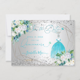Invitación PixDezines Quinceanera Aqua Blue Dress Save Date