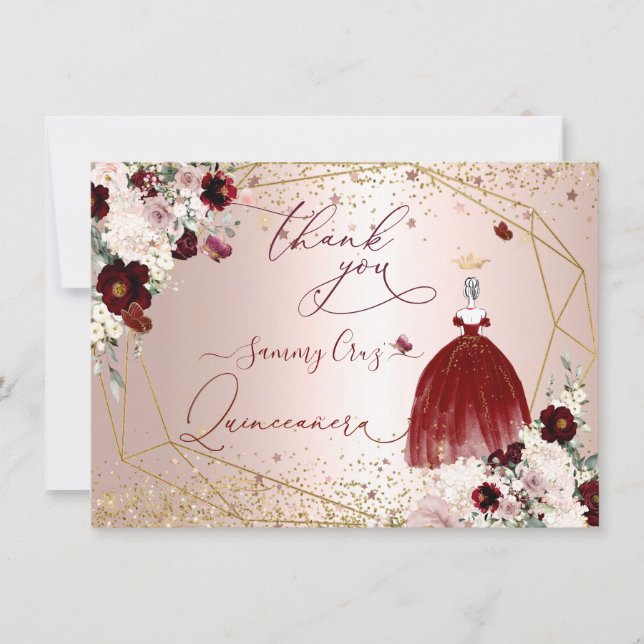 Invitación PixDezines Quinceanera Borgoña Gracias En (Anverso)