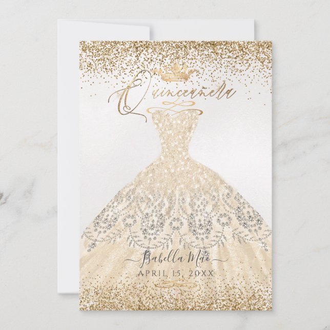 Invitación PixDezines Quinceanera Champagne Purpurina de oro (Anverso)