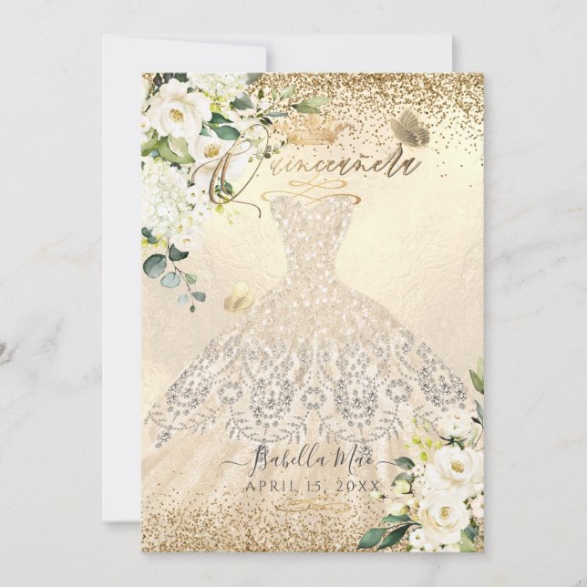 Invitación PixDezines Quinceanera Champagne Purpurina de oro (Anverso)