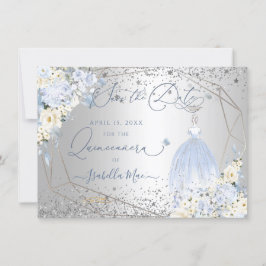 Invitación PixDezines Quinceanera Dusty Blue Dress Save Date