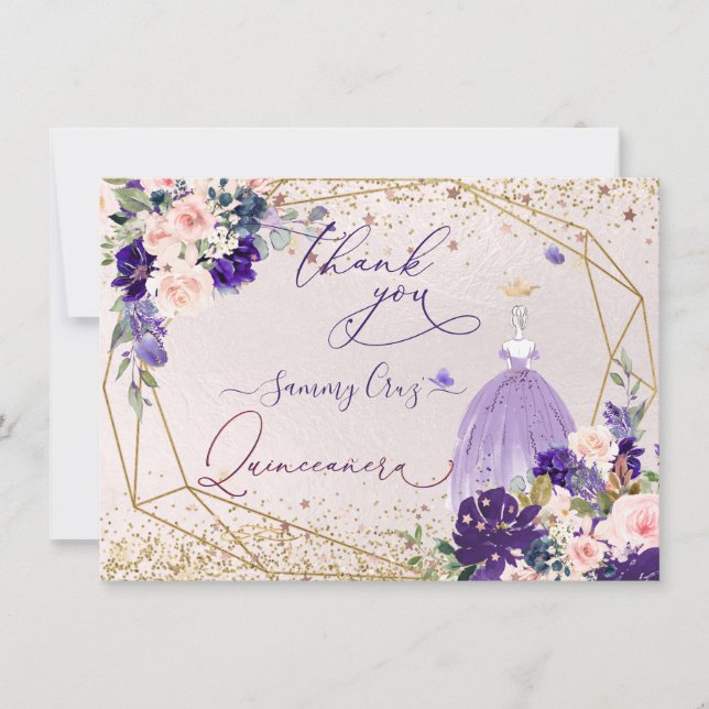 Invitación PixDezines Quinceanera Dusty Purple Vestido (Anverso)