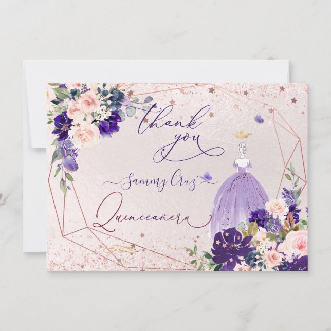 Invitación PixDezines Quinceanera Dusty Purple Vestido Invita (Anverso)