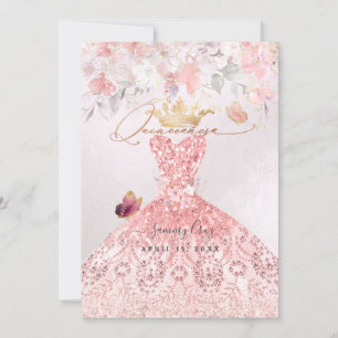 Invitación PixDezines Quinceanera H2 Vestido rosa Rubor