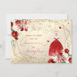 Invitación PixDezines Quinceanera Red Gown Save the Date