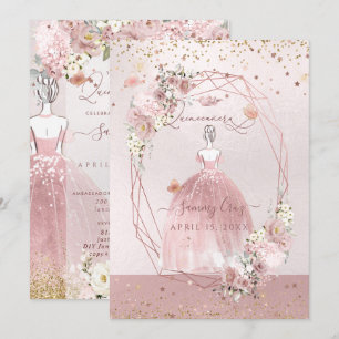 Invitación PixDezines Quinceanera Rosa Oro Flores H2 Dusty