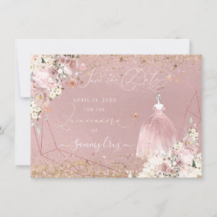 Invitación PixDezines Quinceanera Rosa Oro Guardar la fecha