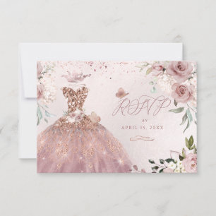 Invitación PixDezines Quinceanera RSVP Dusty Rosa vestido
