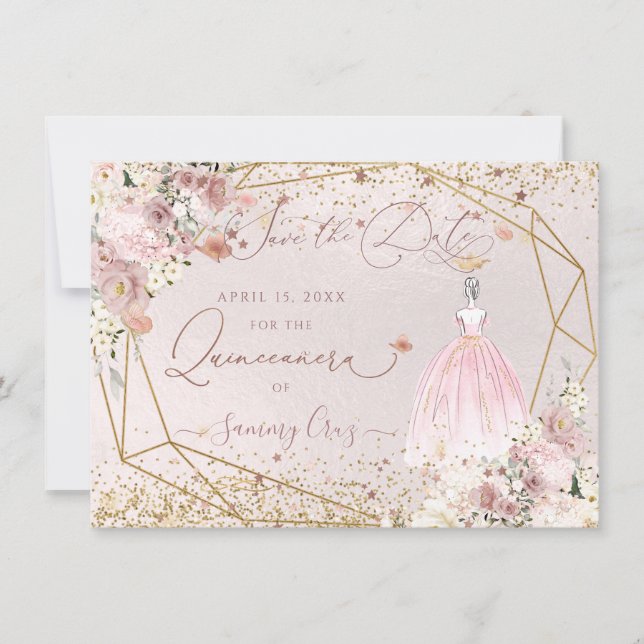 Invitación PixDezines Quinceanera Rubor Pink Save the Date (Anverso)