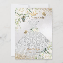 Invitación PixDezines Quinceanera Silver Vestido Purpurina de