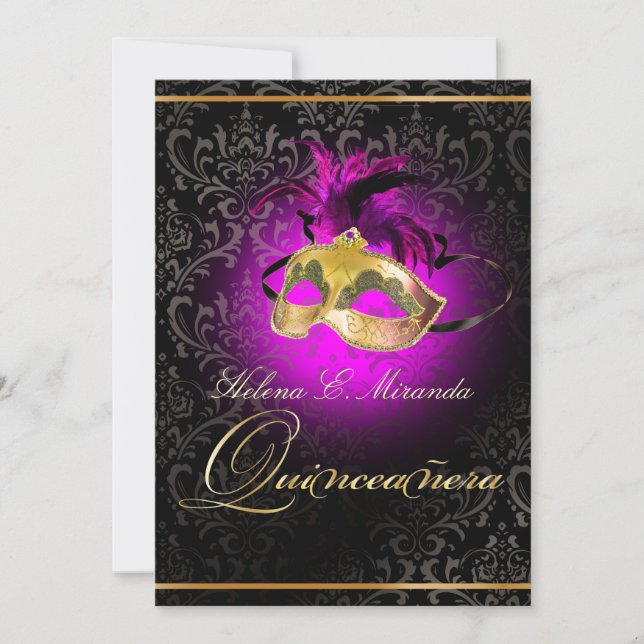 Invitación PixDezines Quincenera/Magenta/Color DIY!!/Damasco (Anverso)