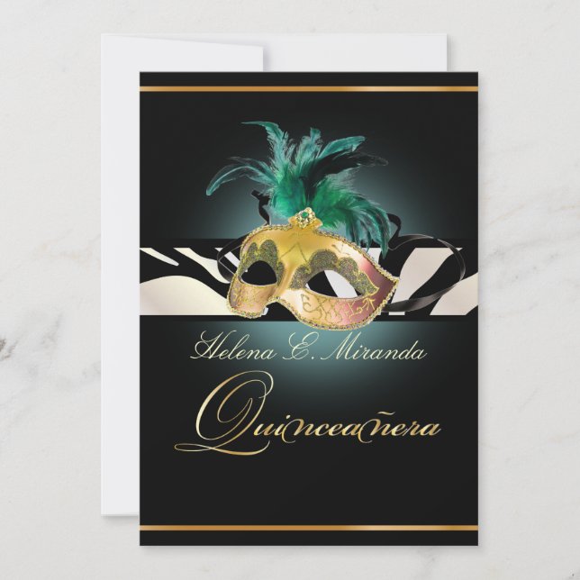 Invitación PixDezines Quincenera/verde azulado color Zebra/DI (Anverso)