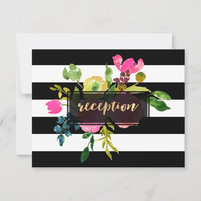 Invitación PixDezines recepción mitzvah/DIYstripes/floral (Anverso)