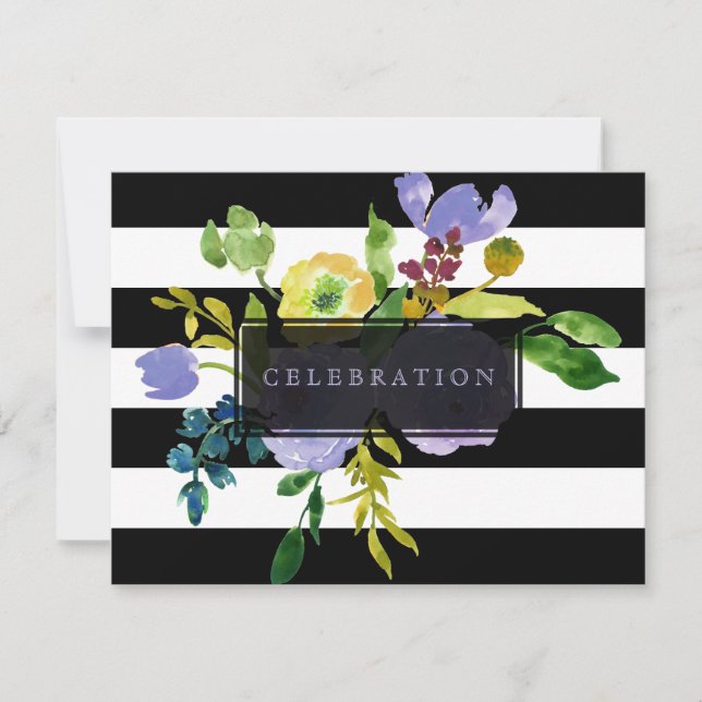 Invitación PixDezines recepción mitzvah/DIYstripes/floral (Anverso)