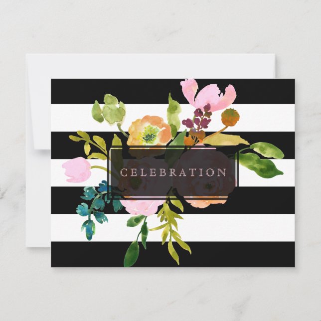 Invitación PixDezines recepción mitzvah/DIYstripes/floral (Anverso)