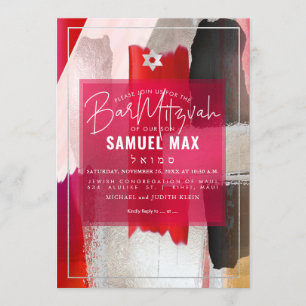Invitación PixDezines Red Black Watercolor Bar Mitzvah