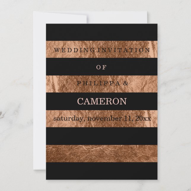 Invitación PixDezines Relieve metalizado de cobre franjas/col (Anverso)