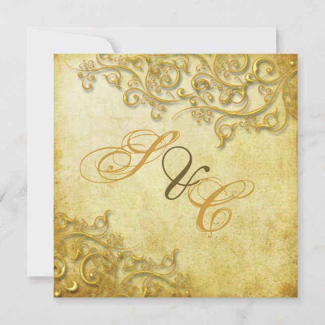 Invitación PixDezines remolinos vintage de oro falso (Anverso)