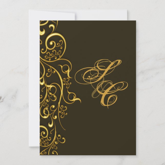 Invitación PixDezines remolinos vintage de oro falso (Anverso)