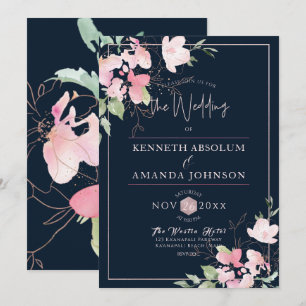 Invitación PixDezines Romance Sonrojado, Flores de Acuarela
