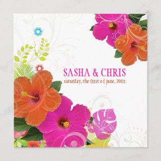 Invitación PixDezines rosa caliente+hibisco naranja/fondo diy