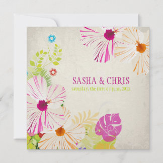 Invitación PixDezines rosa caliente+hibiscus naranja+monstera