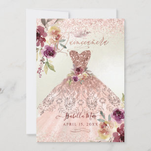 Invitación PixDezines Rosa de Quinceanera Purpurina de oro