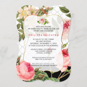 Invitación PixDezines Rosa Jardín Bat Mitzvah/fondo DIY