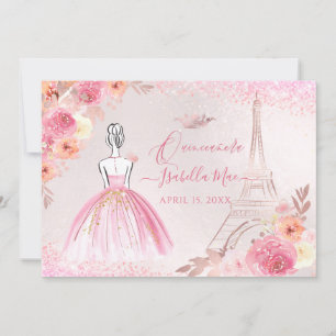Invitación PixDezines Rosa Oro Torre Eiffel Quinceanera